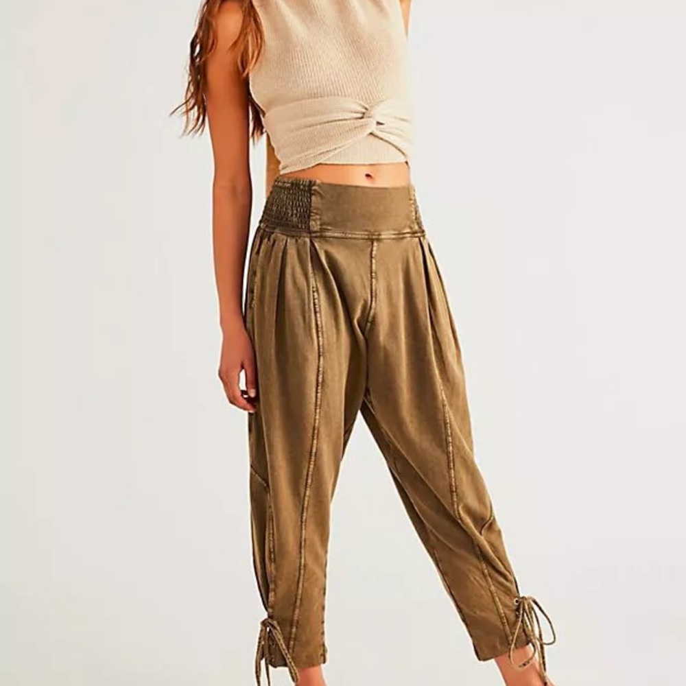 Free People Yellow and Orange Cropped Ankle Pants